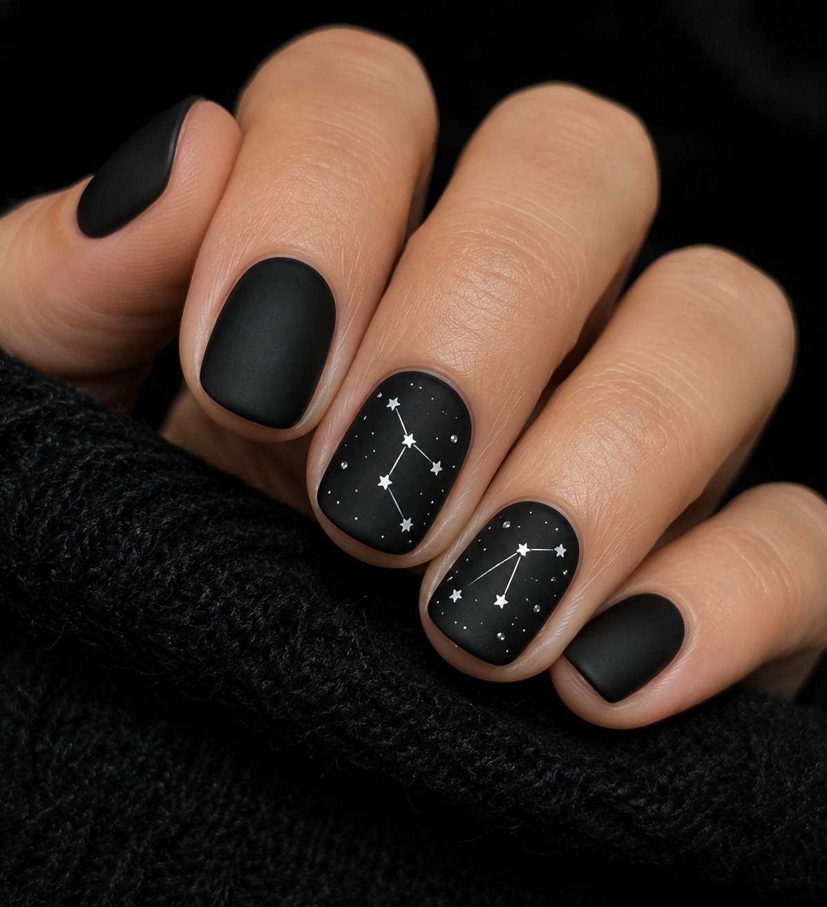 Kreative Silvester-Nageldesigns mit abstrakten Mustern und funkelnden Elementen
